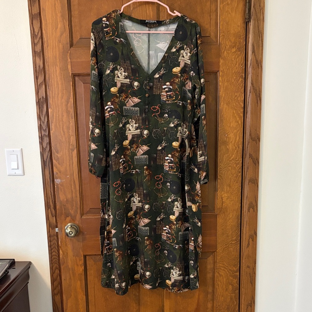 Disturbia Dark Green Patterned Long Sleeve Dress